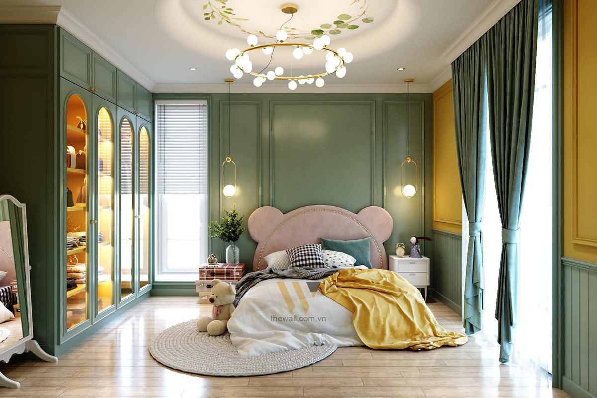 Phòng ngủ chính mang phong cách Indochine còn 3 cô con gái có 3 phòng riêng với màu sắc dễ thương và rất nhiều phòng chức năng khác. Ảnh: FB Đoàn Di Băng