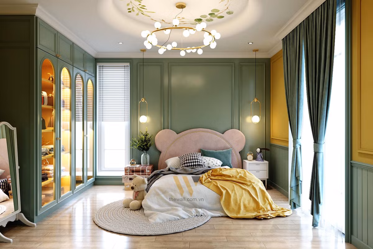 Phòng ngủ chính mang phong cách Indochine còn 3 cô con gái có 3 phòng riêng với màu sắc dễ thương và rất nhiều phòng chức năng khác. Ảnh: FB Đoàn Di Băng