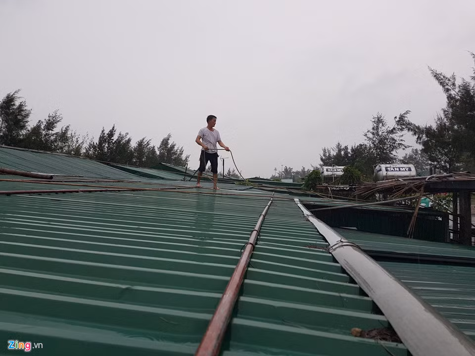 Mái tôn cũng được người dân chằng chống tránh tốc mái. Ảnh: Phạm Hòa.