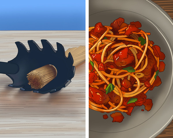 Thìa mì ống được làm từ chất liệu chịu nhiệt, dễ thao tác khi rửa. Đáng lưu ý, loại thìa này thường được thiết kế một lỗ tròn nhỏ ở đáy khiến nhiều người thắc mắc. Thực tế, mì khi chín rất dễ nở ra, dùng phần tròn này là có thể xác định khẩu phần ăn trung bình cho 1 người. (Nguồn: BS)