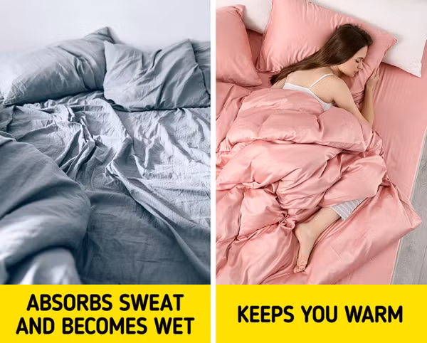 Ga trải giường không phù hợp. Ga trải giường không đơn thuần là vật dụng trang trí, nó ảnh hưởng đến chất lượng giấc ngủ của bạn. Nhiều người thường chọn ga chất liệu bông song đây không phải chất liệu tốt nhất cho giấc ngủ.