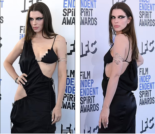 Để hoàn thiện vẻ ngoài, nữ diễn viên phim Uncut Gems trang điểm mắt đậm kết hợp mẫu vòng tay bằng bạc hình rắn, son bóng màu hồng baby cùng kiểu tóc rẽ ngôi giữa bóng mượt. Nhìn tổng thể, Julia Fox bí ẩn, quyền lực song cũng vô cùng cuốn hút.