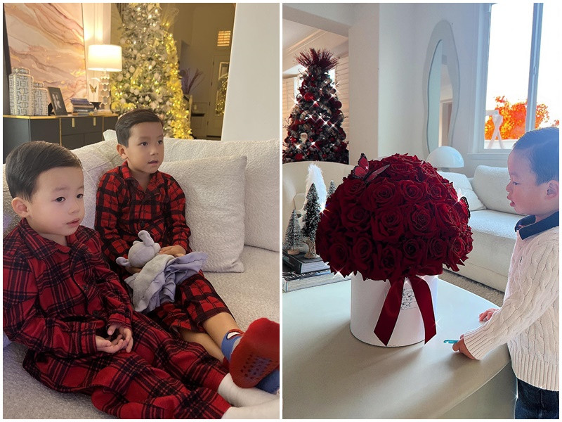 Phạm Hương khoe hai con trai chụp ảnh dịp Giáng sinh. Ảnh: Instagram.