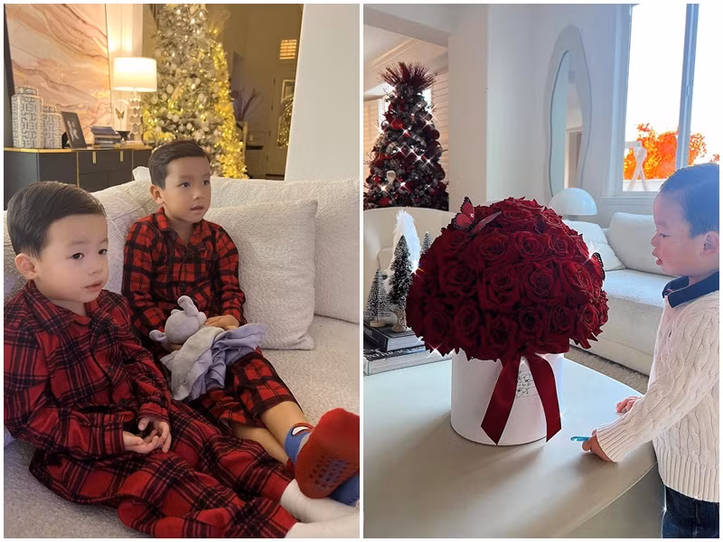 Phạm Hương khoe hai con trai chụp ảnh dịp Giáng sinh. Ảnh: Instagram.