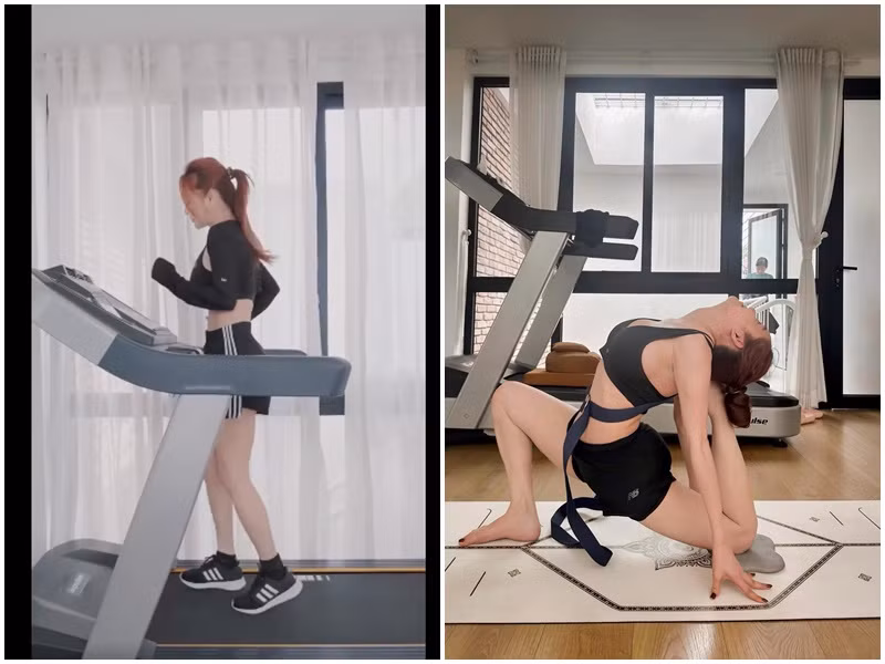 Nhã Phương lấy lại vóc dáng thon gọn nhờ chăm cho con bú sữa mẹ, tập luyện yoga, chạy bộ.