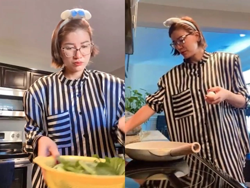 Trang Trần khoe tài nấu ăn khi định cư ở xứ cờ hoa.