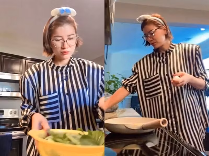 Trang Trần khoe tài nấu ăn khi định cư ở xứ cờ hoa.