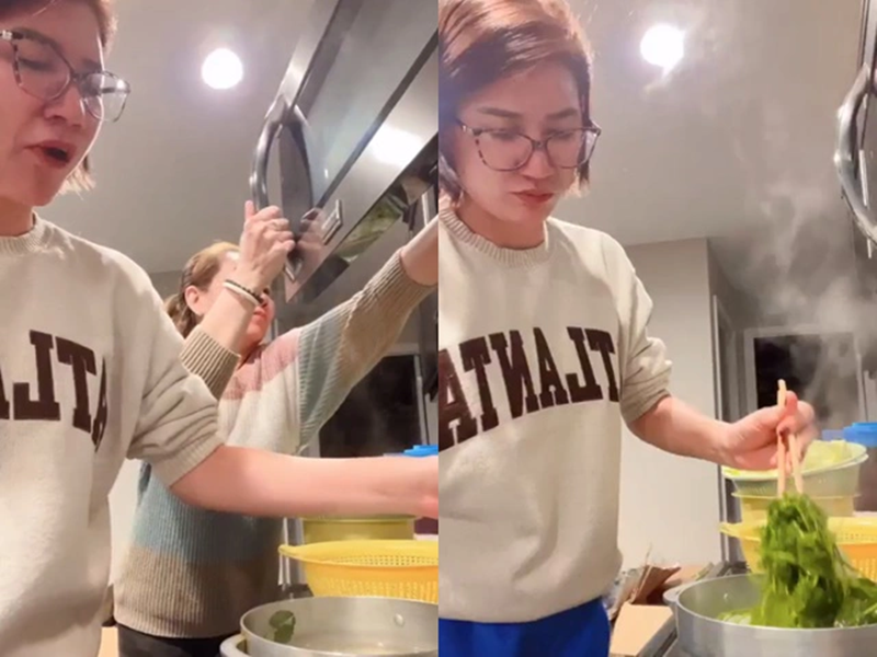 Cựu người mẫu chia sẻ, khi ở Việt Nam, cô có người giúp việc nên ít khi phải làm nội trợ.