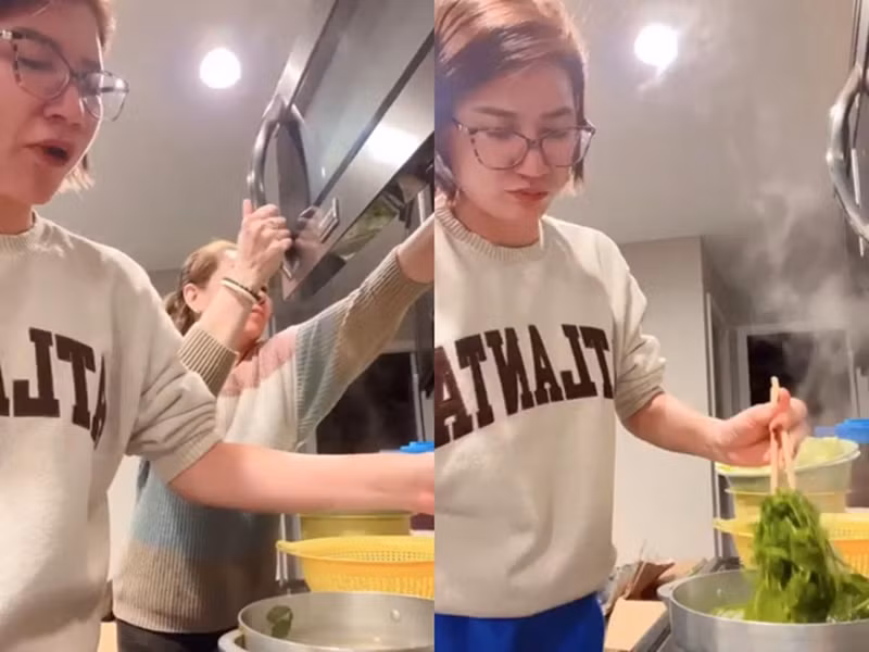 Cựu người mẫu chia sẻ, khi ở Việt Nam, cô có người giúp việc nên ít khi phải làm nội trợ.