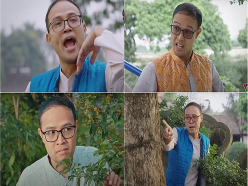 Trong Dưới bóng cây hạnh phúc, Thái Sơn đóng vai Tú ẻo lả, đanh đá. Vai diễn thuộc tuyến phụ nhưng đầy màu sắc. Thái Sơn chia sẻ trên VTV, anh là nghệ sĩ chèo nên có thể đem sở trường hát chèo, chầu văn, xẩm hay quan họ... để lồng vào mỗi phân đoạn mình xuất hiện. Nam diễn viên nhớ ở phân cảnh Tú uống rượu cùng Tố sau khi Tố vừa bị Tơ lừa tiền, Thái Sơn chủ động xin đạo diễn cho phép biến lời thoại tâm sự với Tố thành câu hát. Ảnh: VTV.