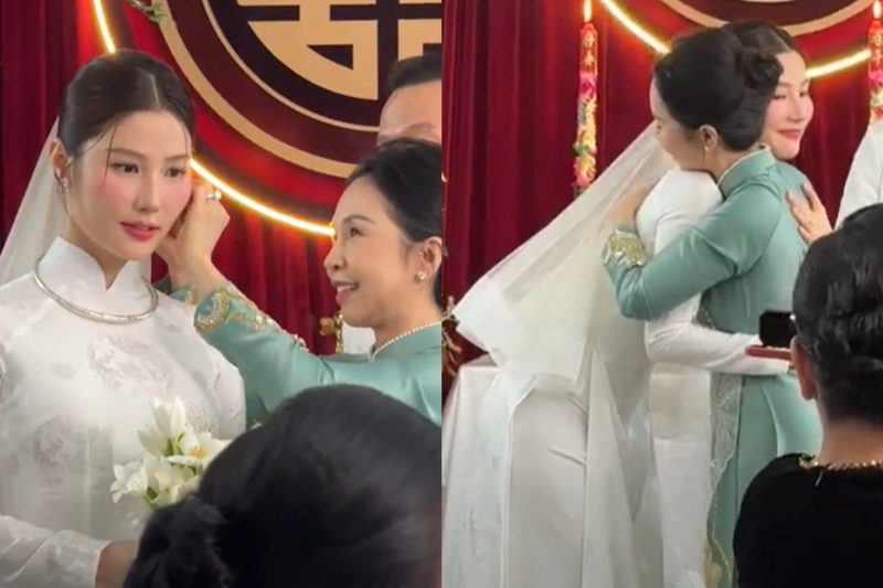 Diễm My được mẹ chồng trao quà. Ảnh: Dân Trí.