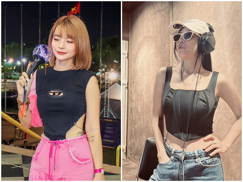 Nam Thư và Thảo Vy ăn mặc trẻ trung, gợi cảm ở đời thường.