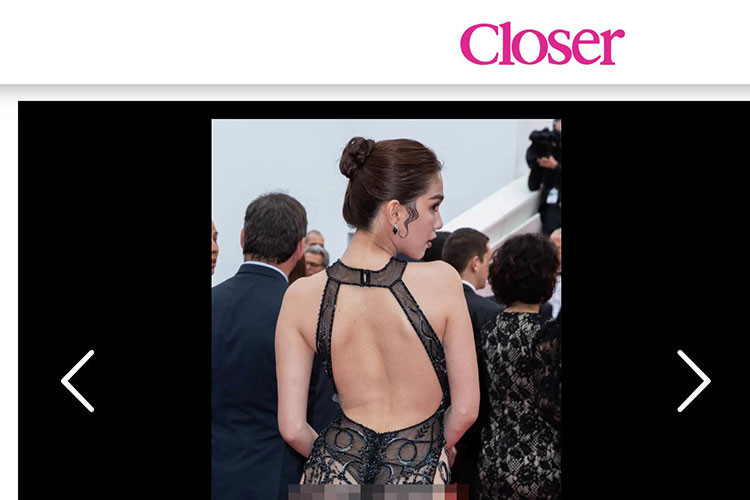 Trước báo Hàn, báo Pháp cũng đưa tin về bộ váy hở hang quá mức của Ngọc Trinh trên thảm đỏ Cannes 2019. Ảnh: Vietnamnet