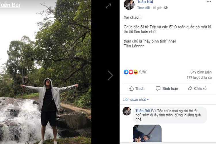 Bùi Anh Tuấn cũng chúc các em học sinh hoàn thành tốt kì thi.