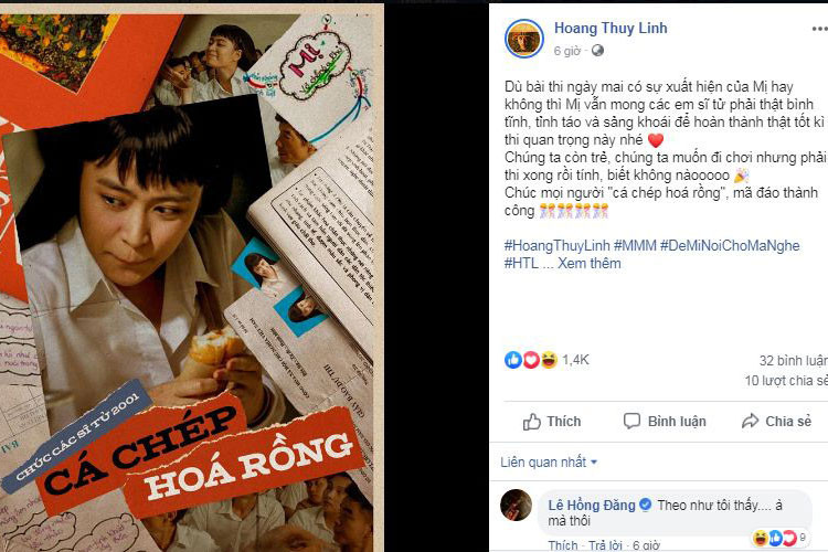 Hoàng Thùy Linh chúc các sĩ tử mùa thi THPT 2019 "cá chép hóa rồng", mã đáo thành công.