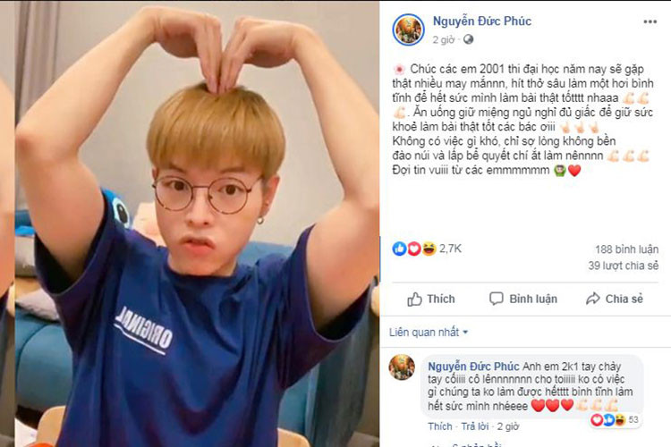 Đức Phúc dặn dò các sĩ tử bình tĩnh làm bài, ăn uống cẩn thận, ngủ đủ giấc.