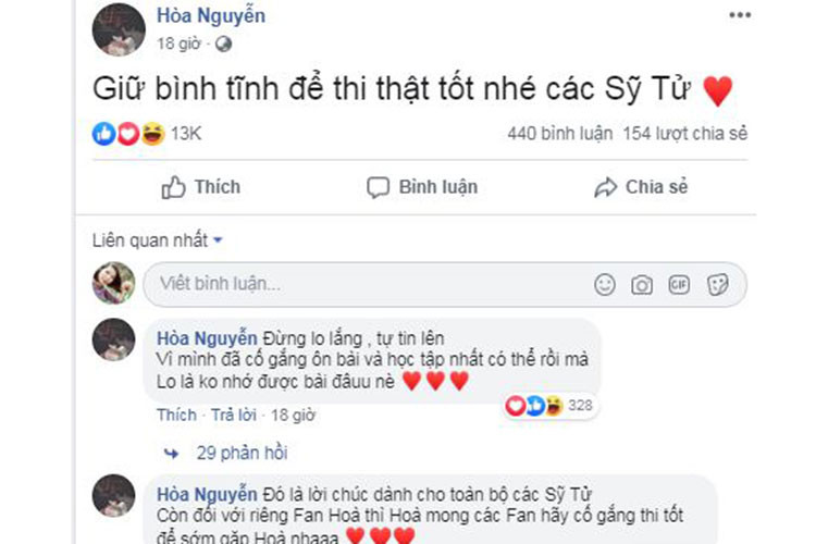 Hòa Minzy động viên các sĩ tử tự tin, không nên lo lắng.