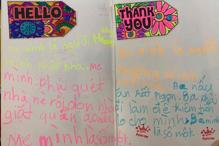 Huy Khánh đăng tải bức thư của con gái. Trong thư, bé viết mẹ và bố đều là số một.