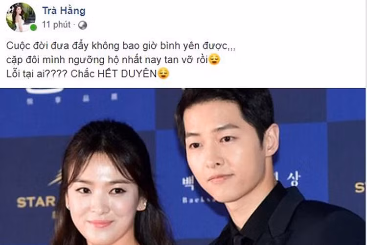 Trà Ngọc Hằng cho rằng Song Hye Kyo và Song Joong Ki đã hết duyên.