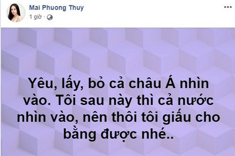 Từ chuyện Song Hye Kyo ly dị, Mai Phương Thúy tuyên bố sẽ giấu chuyện tình cảm.