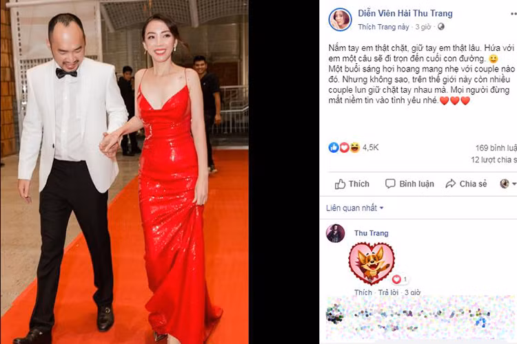 Thu Trang nhắn nhủ người hâm mộ đừng mất niềm tin vào tình yêu khi cặp đôi vàng xứ Hàn ly hôn.