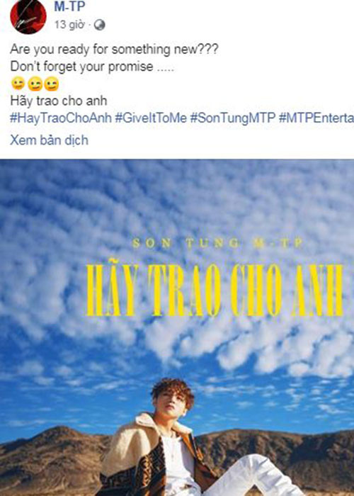 Nam ca sĩ gốc Thái Bình tiếp tục úp mở sản phẩm mới khi đăng tải một tấm poster của mình in dòng chữ "Hãy trao cho anh".