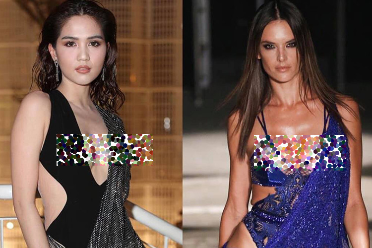 Gần đây, chiếc váy như đồ bơi của Ngọc Trinh gây ồn ào. Nhiều người cho rằng mẫu thiết kế này không phù hợp là trang phục thảm đỏ. Bên cạnh đó, một số cư dân mạng soi chiếc váy của Ngọc Trinh có những nét tương đồng với một thiết kế của thương hiệu Julien Macdonald. Ảnh: FBNV