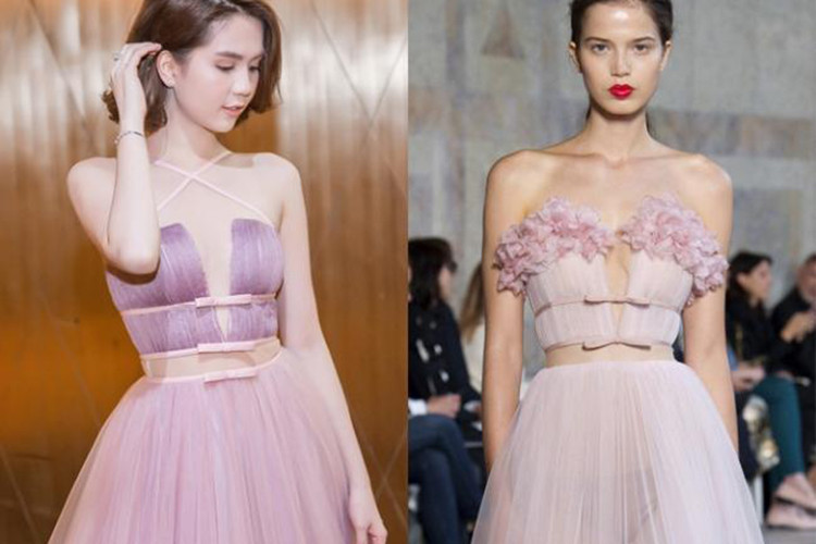 Giới mộ điệu còn phát hiện mẫu váy hoa Đỗ Long thực hiện cho Ngọc Trinh và thiết kế trong bộ sưu tập couture của Giambattista Valli có vài điểm tương đồng. Ảnh: Một thế giới