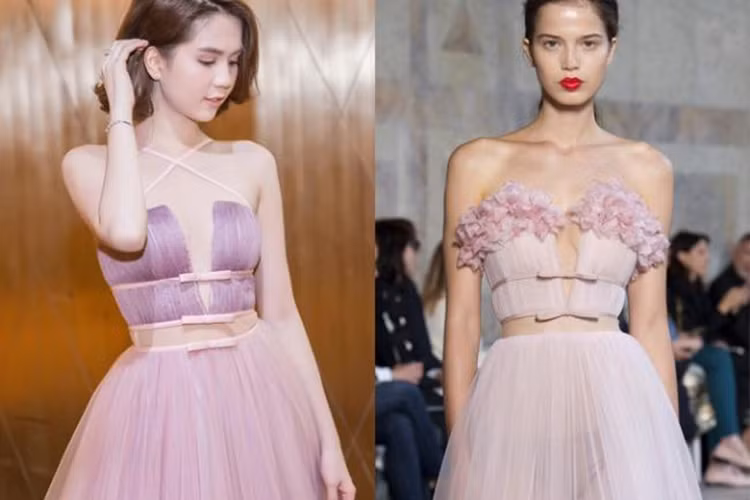 Giới mộ điệu còn phát hiện mẫu váy hoa Đỗ Long thực hiện cho Ngọc Trinh và thiết kế trong bộ sưu tập couture của Giambattista Valli có vài điểm tương đồng. Ảnh: Một thế giới