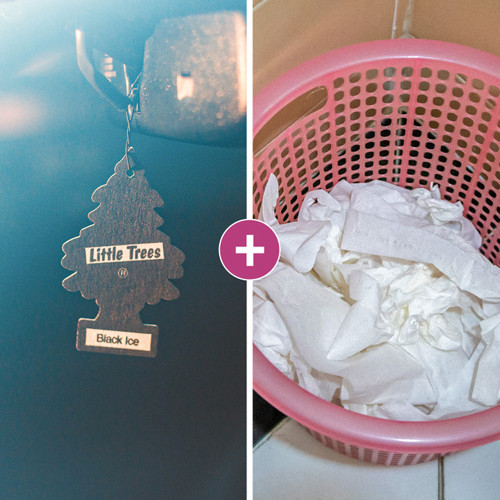 Để giữ nhà vệ sinh luôn thơm tho, bạn có thể sử dụng các loại tinh dầu treo ô tô. Những sản phẩm này có dây buộc, rất tiện dụng để treo trên cao. Bạn cũng có thể nhỏ một chút tinh dầu vào thùng rác. Mùi hương của tinh dầu sẽ lấn át mùi hôi của chất thải.