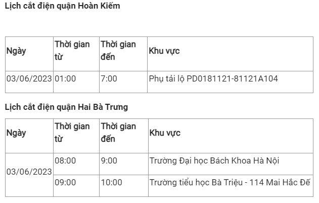 Lịch cắt điện Hà Nội hôm nay 3/6: Có nơi mất điện từ sáng đến chiều - Hình 2 Lich cat dien Ha Noi hom nay 3/6: Co noi mat dien tu sang den chieu-Hinh-2