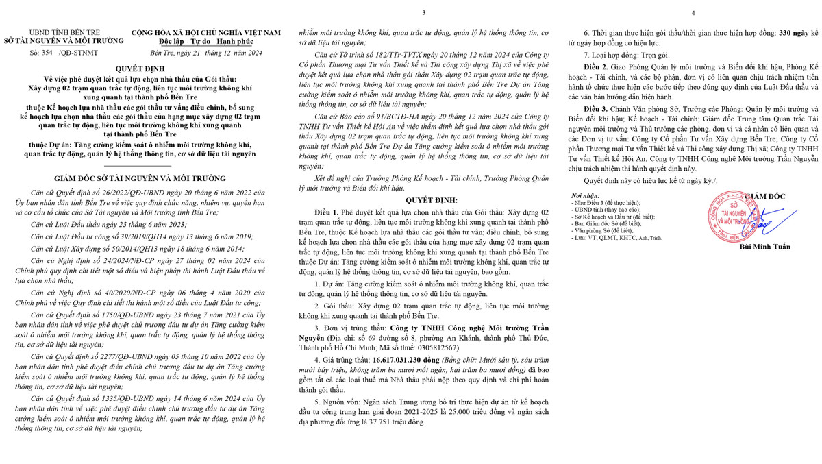 Bến Tre: Công ty Trần Nguyễn trúng gói xây dựng trạm quan trắc hơn 16 tỷ Ben Tre: Cong ty Tran Nguyen trung goi xay dung tram quan trac hon 16 ty