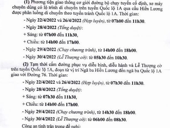 Quảng Trị phân luồng QL1A phục vụ Lễ Thượng cờ Thống nhất non sông Quang Tri phan luong QL1A phuc vu Le Thuong co Thong nhat non song