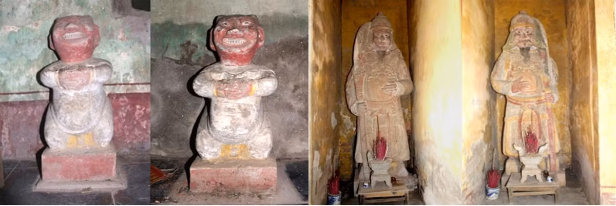 Ông Hạnh cho biết thêm: “Do cụ từ trông coi đền không biết các pho tượng trên là vật cổ quý hiếm ở Hà Tĩnh, có giá trị lịch sử nên đã lấy sơn đỏ tô lòe loẹt lên thân. Hiện Bảo tàng Hà Tĩnh đã lên phương án bảo tồn nguyên trạng kiến trúc mỹ thuật của những tượng cổ này”. 