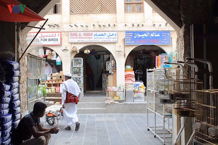 Các lồng chim được bày bán ở khu vực phía ngoài của chợ Waqif.