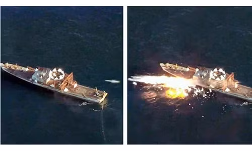 Hinh anh ten lua chong ham Trieu Tien thieu chay tau chien