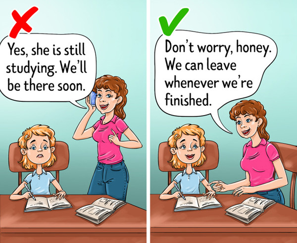 2. Để trẻ loay hoay với bài tập về nhà, tự quản lý thời gian. Dạy con tự lập rất quan trọng song bạn cần thực hiện có lộ trình. Thay vì để con tự “bơi” với bài tập, thời khóa biểu mới, bạn nên hướng dẫn con làm bài, cách quản lý thời gian. Sự hỗ trợ này sẽ giảm dần theo thời gian, có thể kết thúc sau 1 tuần, tùy vào khả năng của con. (Ảnh: Brightside)