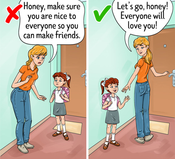 3. Truyền cảm xúc tiêu cực đến con. Đồng hành cùng con, phụ huynh có thể lo lắng hơn cả trẻ nhỏ. Là người từng trải, phụ huynh hiểu được tầm quan trọng của việc tạo ấn tượng tốt trong lớp học thời gian đầu. Thực sự là sai lầm nếu bạn truyền sự lo lắng, áp lực này cho trẻ nhỏ. (Ảnh: Brightside)