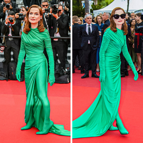 Nữ diễn viên người Pháp gây bất ngờ khi xuất hiện tại Liên hoan Cannes 2022. Isabelle Huppert mặc trang phục xanh lá cây với các phụ kiện như gang tay, tất da và giày đồng màu. Không thể phủ nhận sự “dũng cảm” của Isabelle, bộ đồ khiến cô nàng trở nên nổi bật dù không được đánh giá cao về hiệu quả thẩm mỹ.