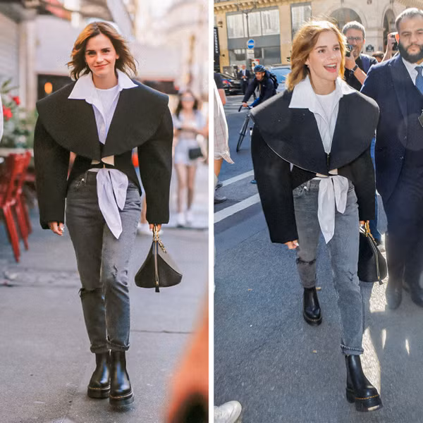 Emma Watson hiếm khi tham dự sự kiện thời trang song sự góp mặt của cô tại Tuần lễ Thời trang Paris 2022 vừa qua lại không được đánh giá cao. Nữ diễn viên khiến người quan tâm xôn xao khi mặc mẫu jean rách phối với áo khoác dáng rộng mang phong cách thập niên 80. Các tạp chí nổi tiếng đều cho rằng, bộ đồ không chỉ tạo vẻ ngoài lạc lõng mà còn “dìm dáng” cô nàng người mẫu.