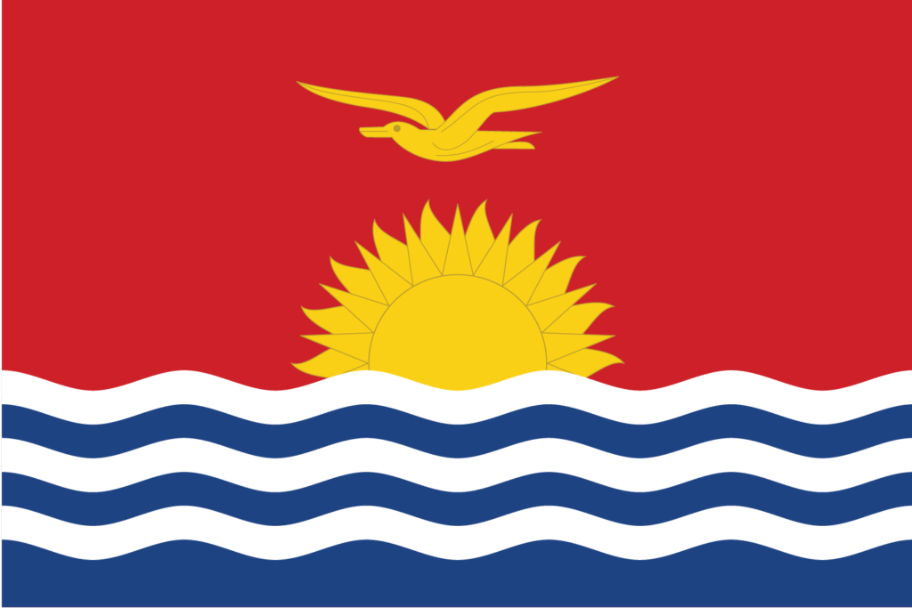 Quốc kỳ của Kiribati được treo lần đầu ngày 12/7/1979 bao gồm 3 sóng xanh và 3 sóng trắng ở nửa dưới, đại diện cho Thái Bình Dương. Phía trên là nền màu đỏ in hình Mặt Trời màu vàng và một con chim cốc biển địa phương.