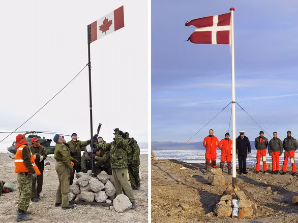 Đảo Hans nằm giữa đảo Ellesmere và Greenland. Tranh chấp tại hòn đảo rộng 1,3 km2 này giữa Đan Mạch và Canada có từ năm 1973. Khi ấy, khi ranh giới trên biển được vẽ giữa Canada và Greenland (Greenland là một phần của Vương quốc Đan Mạch).