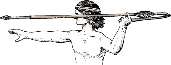 Vũ khí Atlatl được chế tạo bao gồm một thanh gậy với tên gắn ở đầu. Dù có cấu tạo đơn giản nhưng atlatl có thể phóng với vận tốc cực lớn nhằm hạ gục kẻ thù hoặc con mồi. Atlatl được cho là một trong những nguyên nhân dẫn tới sự tuyệt chủng của voi mammoth.