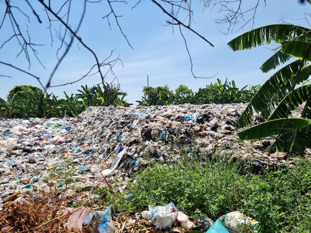 Ông Trần Văn Tĩnh (64 tuổi, trông coi bãi rác xã Nghĩa Bình, huyện Nghĩa Hưng) cho biết: "Bãi rác này rộng khoảng 1 ha, được quy hoạch xây dựng từ năm 2010. Thông thường 1 năm tiến hành chôn lấp 1 lần, tốn kém lắm vì phải dùng máy xúc múc rác lên xong phủ bạt, đất lên trên". Một vị lãnh đạo xã Nghĩa Bình cho biết: "Ở xã Nghĩa Bình, rác sau khi thu gom xong sẽ được phân loại sau đó xử lý bằng thuốc diệt khuẩn, rắc vôi rồi phủ bạt và lấp đất lên để trồng cây xanh, được thực hiện định kỳ 1 lần/tháng". Tuy nhiên, thời điểm phóng viên ghi nhận toàn bộ rác thải đang để lộ thiên, không được chôn lấp. (Ảnh Báo Lao Động)