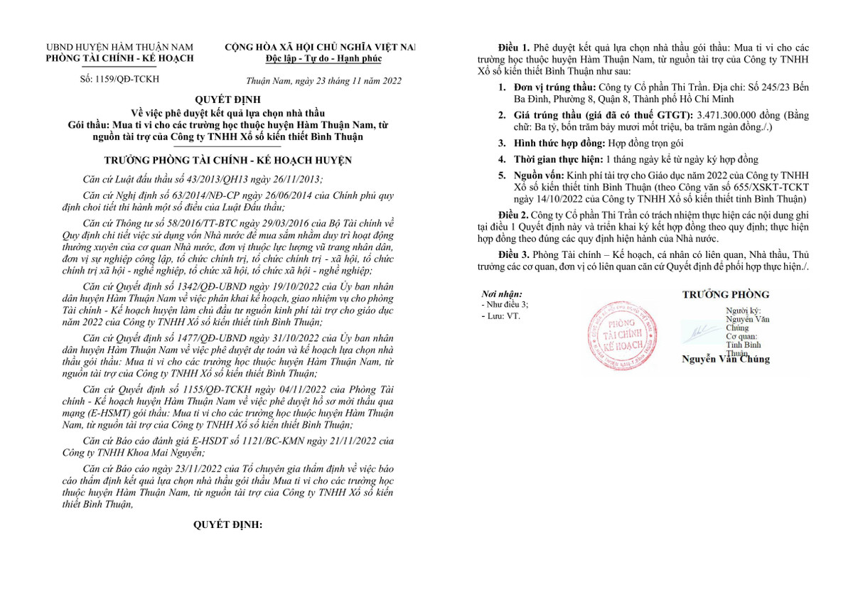 Bình Thuận: Gói mua sắm thiết bị hơn 4 tỷ về tay Cty Thi Trần - Hình 2 Binh Thuan: Goi mua sam thiet bi hon 4 ty ve tay Cty Thi Tran-Hinh-2