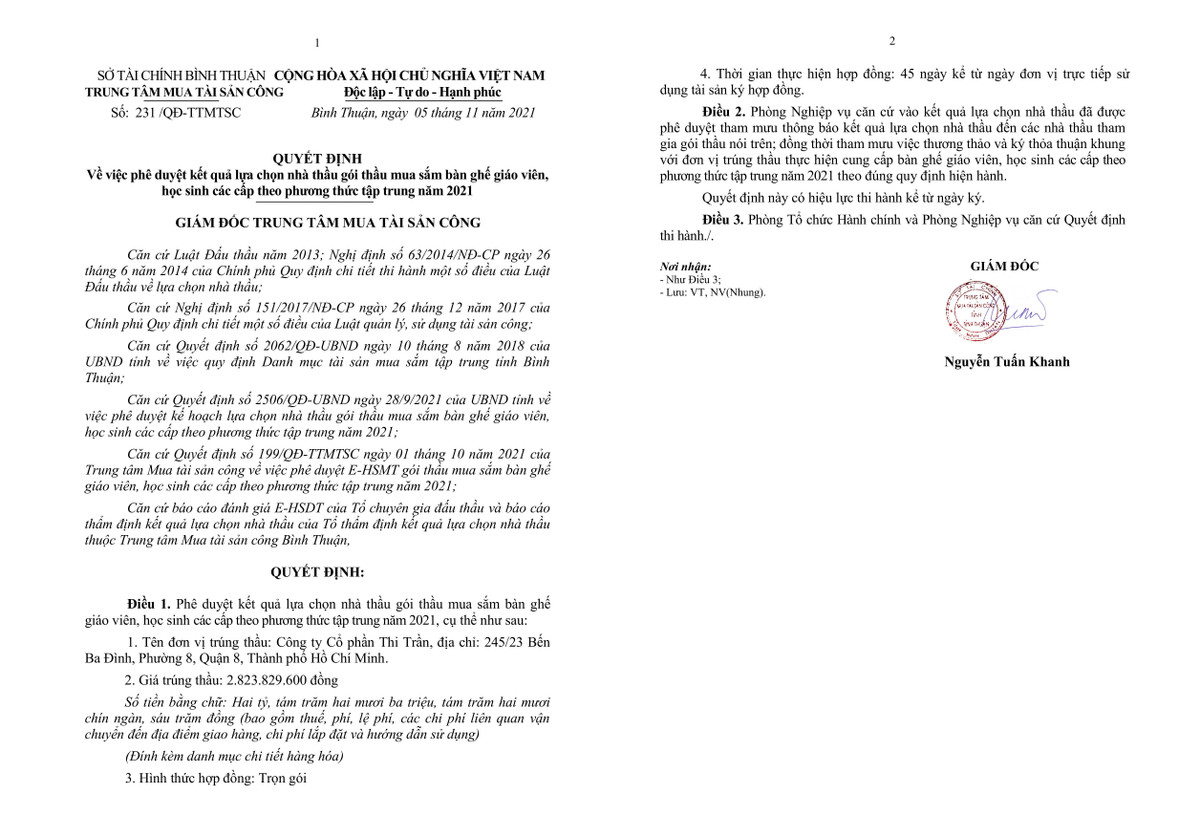 Bình Thuận: Gói mua sắm thiết bị hơn 4 tỷ về tay Cty Thi Trần - Hình 3 Binh Thuan: Goi mua sam thiet bi hon 4 ty ve tay Cty Thi Tran-Hinh-3