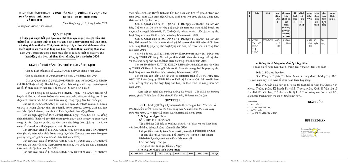 Bình Thuận: Gói mua sắm thiết bị hơn 4 tỷ về tay Cty Thi Trần Binh Thuan: Goi mua sam thiet bi hon 4 ty ve tay Cty Thi Tran