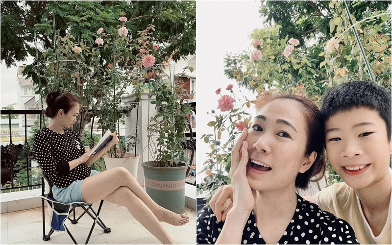 MC "Vui cùng Hugo" từng nhiều lần khoe hình ảnh bên ban công nhiều hoa lá. Nữ MC còn từng thực hiện những bức hình cực nên thơ nơi sân thượng.