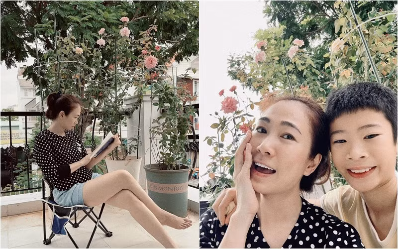 MC "Vui cùng Hugo" từng nhiều lần khoe hình ảnh bên ban công nhiều hoa lá. Nữ MC còn từng thực hiện những bức hình cực nên thơ nơi sân thượng.