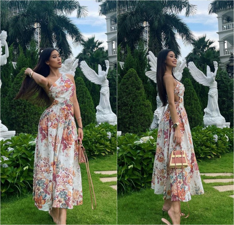 Cô mix cùng túi xách cùng thương hiệu, đôi guốc đế thấp thanh lịch. Thời gian gần đây, cô nàng siết cân cật lực để chuẩn bị cho nhiều dự án cũng như lễ trao giải, tuần lễ thời trang.